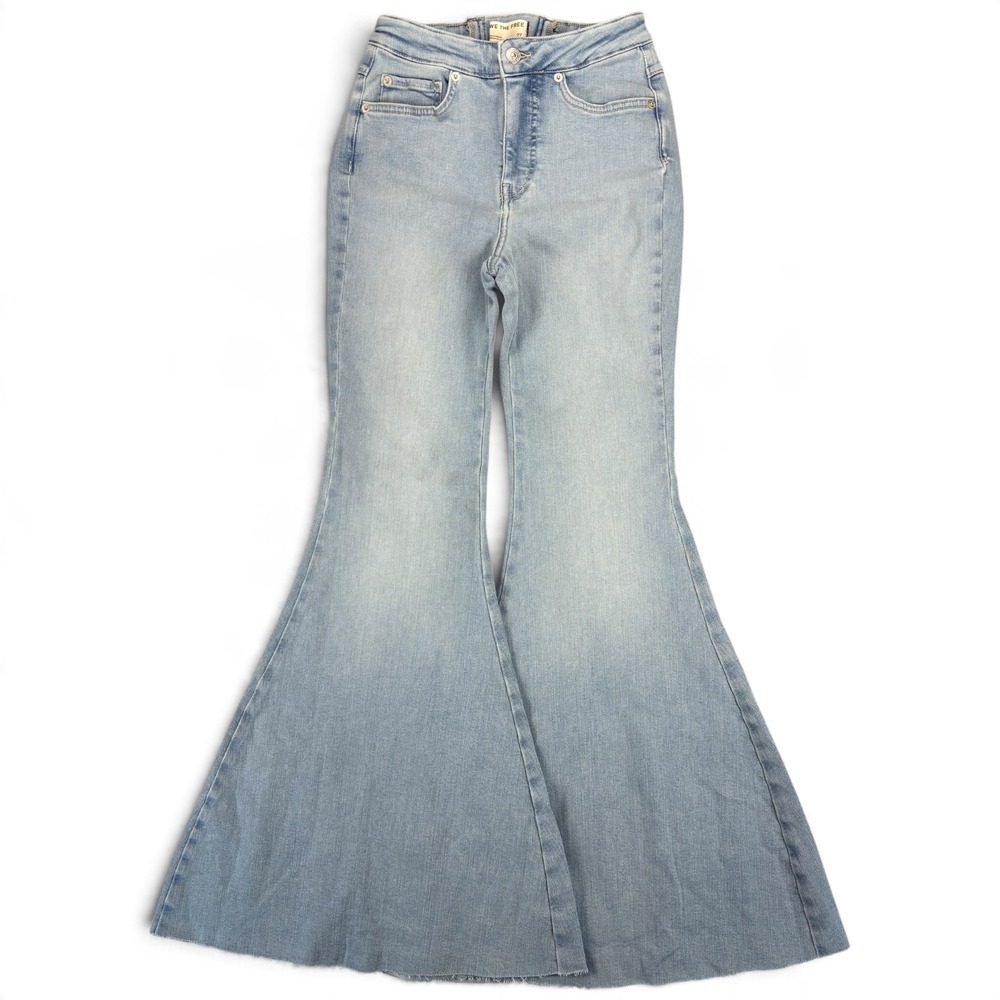 Free People CRVY Jeans Womens 27 High Rise Lace Up Flare Light Wash Boho NWOT